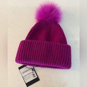 Yves Salomon Wool/Cashmere Hat w/Fox Pom